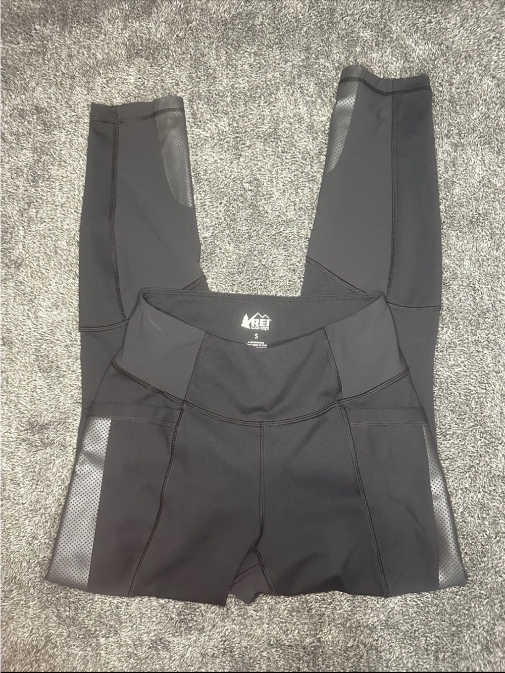 REI Co-op Women’s Small Black High Rise Mesh Panel Leggings Hiking Workout